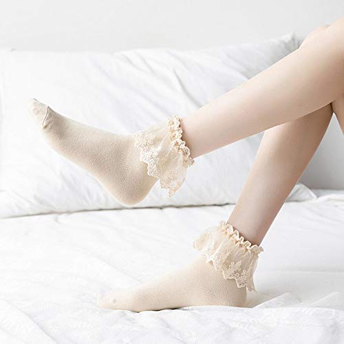 Calcetines Funky, Mujeres Harajuku Dulce Retro Encaje Calcetines Short Lolita Frilly Ruffle Cotton Princess Socks Girls Soft Comfortable Soft Breathable Premium Comfort Solid Ankle Socks -3 par