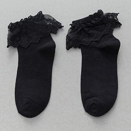 Calcetines Funky, Mujeres Harajuku Dulce Retro Encaje Calcetines Short Lolita Frilly Ruffle Cotton Princess Socks Girls Soft Comfortable Soft Breathable Premium Comfort Solid Ankle Socks -3 par