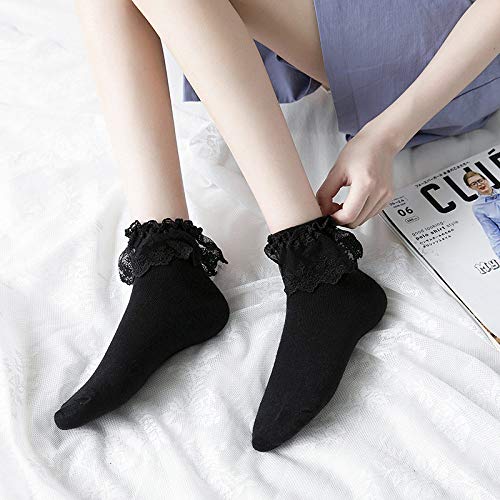 Calcetines Funky, Mujeres Harajuku Dulce Retro Encaje Calcetines Short Lolita Frilly Ruffle Cotton Princess Socks Girls Soft Comfortable Soft Breathable Premium Comfort Solid Ankle Socks -3 par