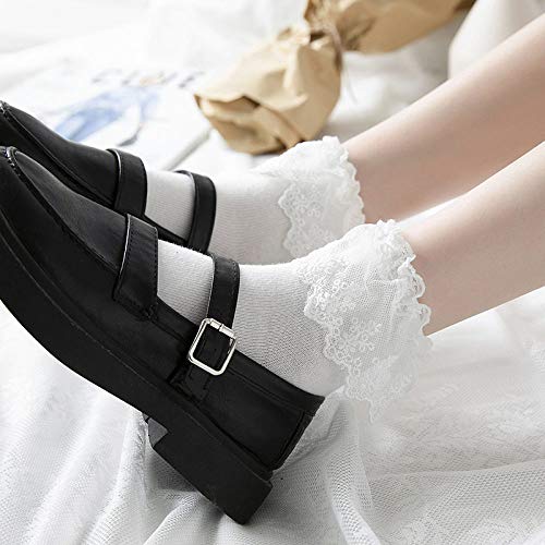 Calcetines Funky, Mujeres Harajuku Lolita Dulce Retro Encaje Calcetines Short Frilly Ruffle Algodón Princesa Calcetines Girls Soft Comfortable Soft Breathable Premium Comfort Solid Ankle Socks -3 par