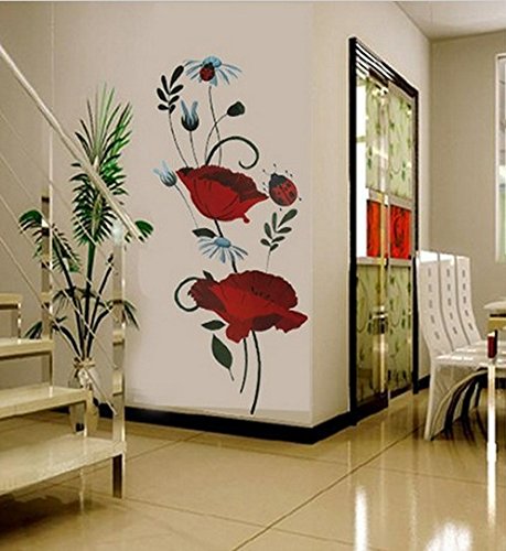 Calcomanía de pared de amapolas Calcomanías Decoración del hogar Elegantes flores modernas Decoración de dormitorio vivo Cocina