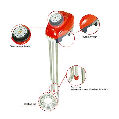 Calefactor de inmersión, longitud 57 cm, 3000 W, calentador para agua, cubo de agua, termostato ajustable