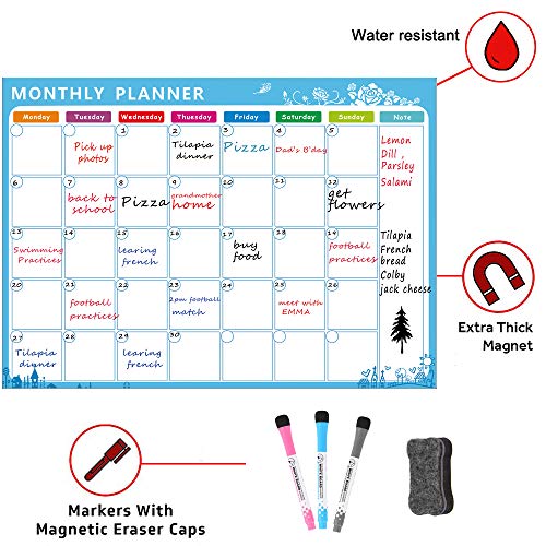 Calendario magnético ideal para la planificación del estudio, los exámenes, las tareas o la dieta - plan de tareas de la tabla blanca del refrigerador incluye plumas de borrado seco GRATIS