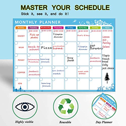 Calendario magnético ideal para la planificación del estudio, los exámenes, las tareas o la dieta - plan de tareas de la tabla blanca del refrigerador incluye plumas de borrado seco GRATIS