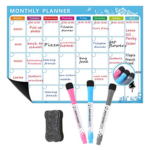Calendario magnético ideal para la planificación del estudio, los exámenes, las tareas o la dieta - plan de tareas de la tabla blanca del refrigerador incluye plumas de borrado seco GRATIS