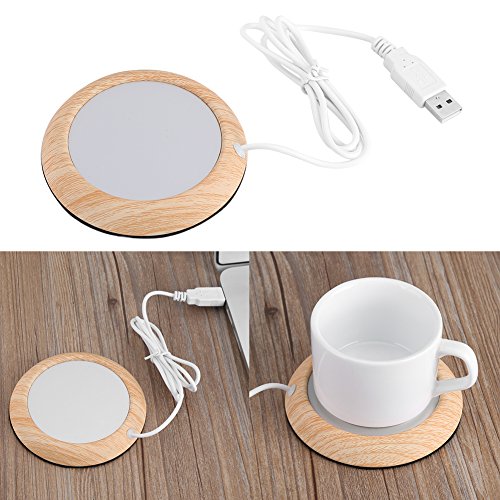 Calentador de la taza de café, USB Taza de grano de madera Calentador de la bebida Bebida de la taza Estera Té Calentador del café para el hogar de la oficina(Grano de madera brillante)