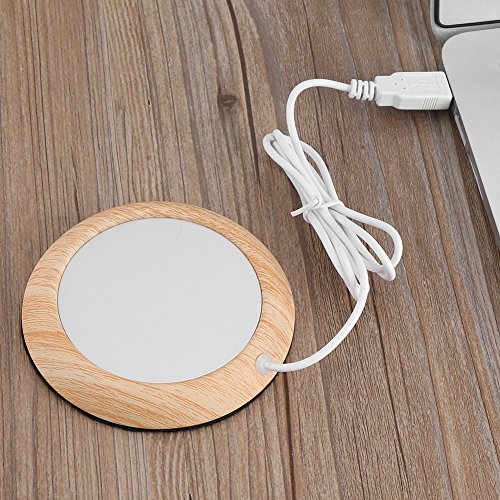 Calentador de la taza de café, USB Taza de grano de madera Calentador de la bebida Bebida de la taza Estera Té Calentador del café para el hogar de la oficina(Grano de madera brillante)