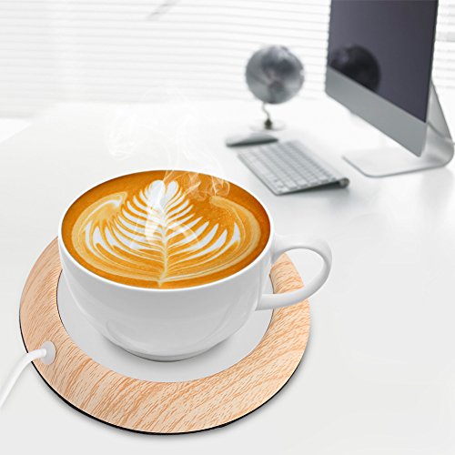 Calentador de la taza de café, USB Taza de grano de madera Calentador de la bebida Bebida de la taza Estera Té Calentador del café para el hogar de la oficina(Grano de madera brillante)