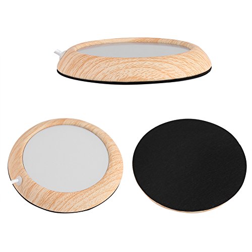 Calentador de la taza de café, USB Taza de grano de madera Calentador de la bebida Bebida de la taza Estera Té Calentador del café para el hogar de la oficina(Grano de madera brillante)