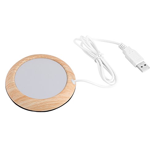 Calentador de la taza de café, USB Taza de grano de madera Calentador de la bebida Bebida de la taza Estera Té Calentador del café para el hogar de la oficina(Grano de madera brillante)