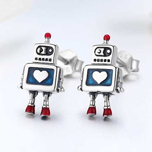 Caliente venta de plata de ley 925 genuinos pendientes corazón del robot en la niñez para las mujeres de la moda de joyería de plata esterlina SCE477