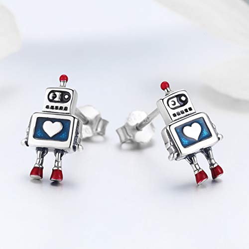 Caliente venta de plata de ley 925 genuinos pendientes corazón del robot en la niñez para las mujeres de la moda de joyería de plata esterlina SCE477