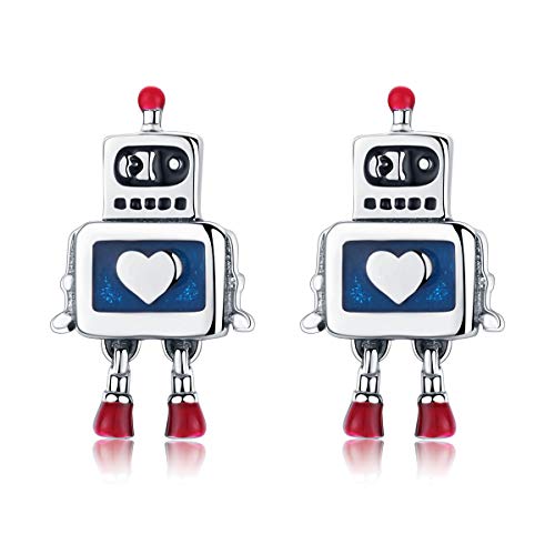 Caliente venta de plata de ley 925 genuinos pendientes corazón del robot en la niñez para las mujeres de la moda de joyería de plata esterlina SCE477