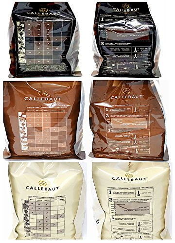 Callebaut 3 x 2,5kg Bundle - Cobertura de Chocolate con Leche, Negro & Blanco Belga - Finest Belgian Chocolate (Callets) Lote de 3 x 2,5kg