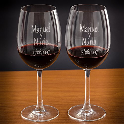 Calledelregalo Estuche de Dos Copas de Vino Personalizadas - Regalo Personalizado para Parejas