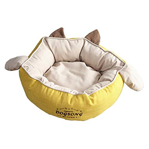 Cama para mascotas suave para perro de forma redonda saco de dormir perrera gato cachorro sofá cama mascota casa invierno cálido camas cojín confort superior M50X20Cm amarillo