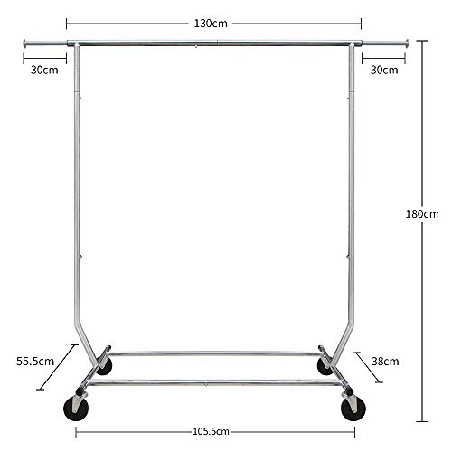 Camabel Perchero Burro Perchero de Ropa con Ruedas Ajustable 130-189cm Capacidad de Carga de 136kg Todo el Metal Cromado con Freno