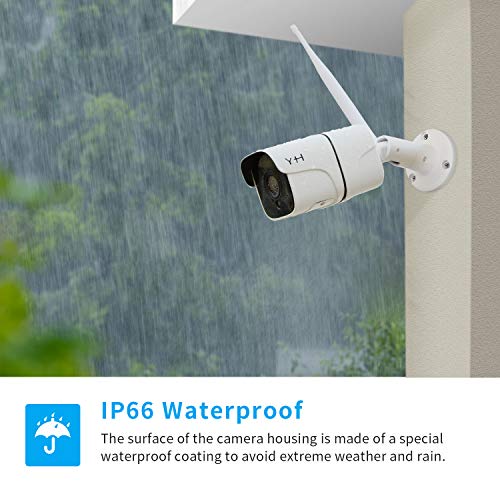 Cámara de Vigilancia Exterior, H+Y Cámara IP WiFi HD 1080P con Visión Nocturna, IR LED Motion Detection 2-Way Audio, Impermeable IP66 Cámara de Seguridad para Casa Garden Garaje