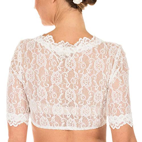 Camisa Corta De Encaje Blusa para Mujer Tops De Encaje De Verano Verano Sexy Ropa Camisa Blanca Manga Corta para Mujer Fiesta En La Playa Y Festival De Cerveza Alemana (Blanco, Busto 33.86'')