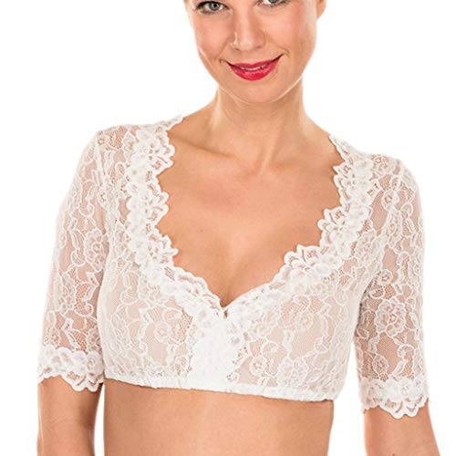 Camisa Corta De Encaje Blusa para Mujer Tops De Encaje De Verano Verano Sexy Ropa Camisa Blanca Manga Corta para Mujer Fiesta En La Playa Y Festival De Cerveza Alemana (Blanco, Busto 33.86'')