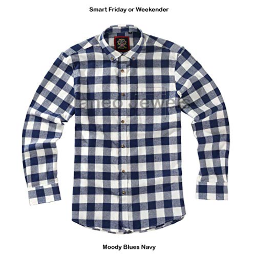 Camisa de Manga Larga Janeo British Apparel, para Hombre leñador a Cuadros Buffalo Check, Mezcla de algodón Cepillado Ligero, Brawny Tartan Estilo. Botón Abajo del Cuello