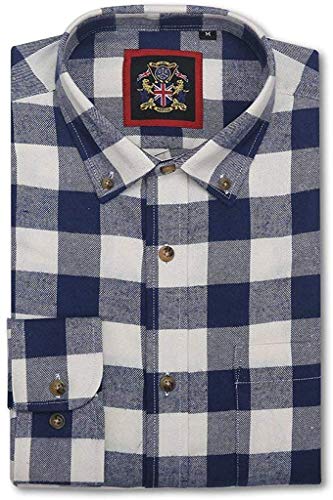 Camisa de Manga Larga Janeo British Apparel, para Hombre leñador a Cuadros Buffalo Check, Mezcla de algodón Cepillado Ligero, Brawny Tartan Estilo. Botón Abajo del Cuello