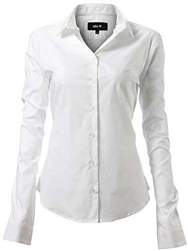 Camisa de Vestir Elástica Mujer, diseño clásico Trabajo/Reunion/Ceremonia/Boda/Fiesta/Ocasiones Formales/Casuales, Blanco, Cuello 40CM, Pecho 108CM