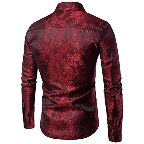 Camisas de vestir para hombre casual de manga larga formal, cuello con botones, camisas de esmoquin Rojo rojo vino L