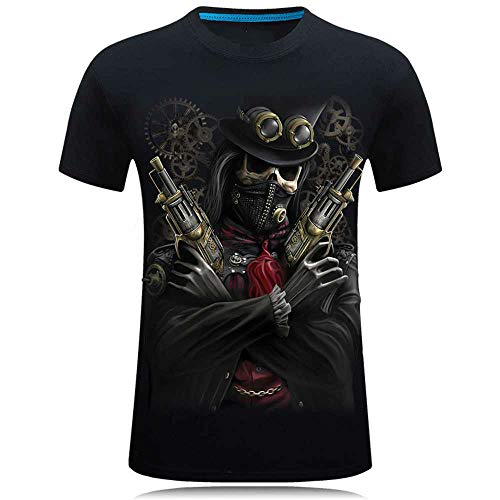 Camiseta 3D de manga corta para hombre, diseño tridimensional dominante personalidad cuello redondo con XL Pirate Death Canción Negro S