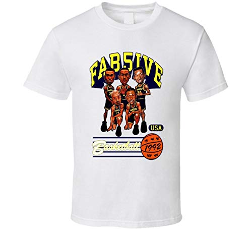 Camiseta Blanca con Caricatura Retro de Fab Five Michigan