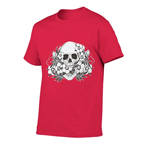 Camiseta de algodón para hombre con diseño de cráneo y flores Red1 M