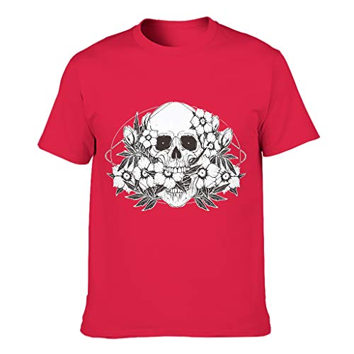 Camiseta de algodón para hombre con diseño de cráneo y flores Red1 M