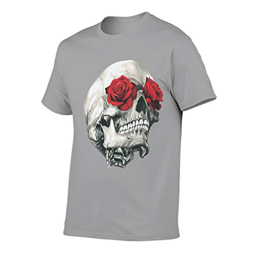 Camiseta de algodón para hombre, diseño de calavera, divertida y cómoda gris XXXXXL