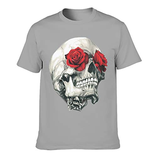 Camiseta de algodón para hombre, diseño de calavera, divertida y cómoda gris XXXXXL