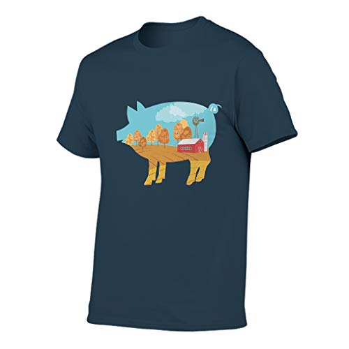 Camiseta de algodón para hombre, diseño de cerdo azul marino XXXL