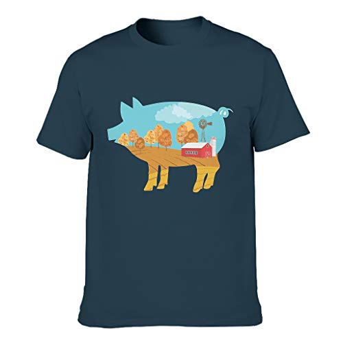 Camiseta de algodón para hombre, diseño de cerdo azul marino XXXL