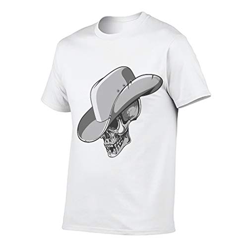 Camiseta de algodón para hombre, diseño de cráneo de vaquero divertido y duradero blanco S