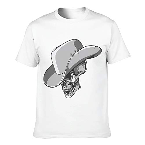 Camiseta de algodón para hombre, diseño de cráneo de vaquero divertido y duradero blanco S