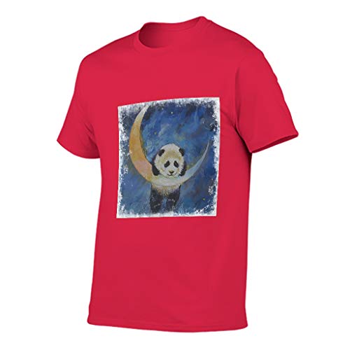 Camiseta de algodón para hombre, diseño de panda en la luna, divertida y ligera Red1 XL