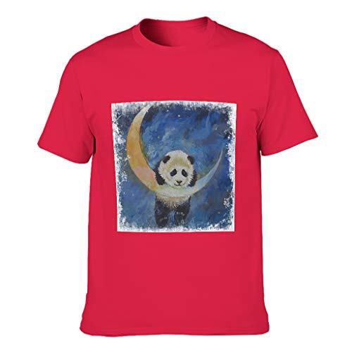 Camiseta de algodón para hombre, diseño de panda en la luna, divertida y ligera Red1 XL