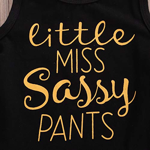 Camiseta de bebé niña Miss Sassy chaleco tops girasol pantalones cortos conjunto de niños ropa de verano traje Negro Negro ( 2-3 Años
