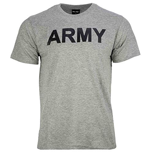 Camiseta gris china cuello redondo y mangas cortas, diseño de Army negro Miltec 11063008 Airsoft Armade, talla M