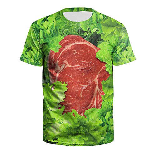 Camiseta Impresión Digital 3D Hortalizas Gourmet Cerdo Cuello Redondo Suelta Hombres de Manga Corta Personalidad de Verano Suelta,S,Color de Foto