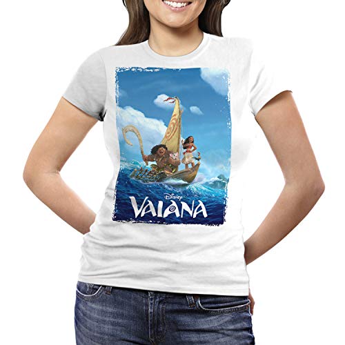 Camiseta Mujer Dibujos, Vaiana y Moana (Blanco, L)