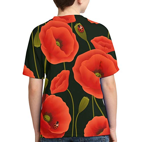 Camisetas para niños Camiseta de Manga Corta de algodón con Estampado de Flores de Amapola romántica para niños