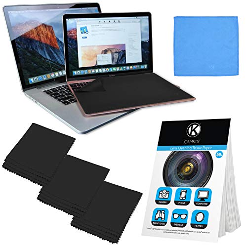 Camkix Conjunto de Limpieza y Protector de Microfibra - Ideal para Apple Macbook Air Retina de 13” y Macbook Pro de 13” – 4x Protectores de Teclado, 1x Paño a y 1x Paquete de Papeles de Limpieza