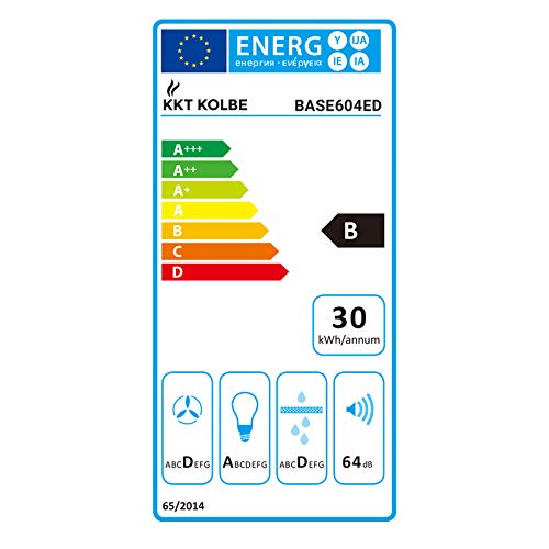 Campana extractora de pared (60 cm, acero inoxidable, cristal negro, iluminación LED, 3 niveles, pulsadores) BASE604ED - KKT KOLBE