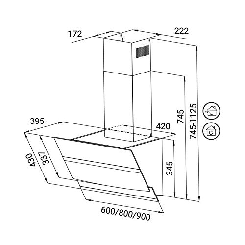 Campana extractora de pared (80 cm, acero inoxidable, cristal negro, extra silenciosa, 4 escalones, iluminación LED, teclas de sensor TouchSelect) HERMES806S - KKT KOLBE