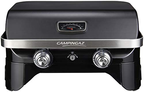 CAMPINGAZ Attitude 2100 LX Mesa portátil, 5 kW de Potencia, Barbacoa de Gas para Camping con Tapa, termómetro, Parrilla de Hierro Fundido y Plancha, Negro