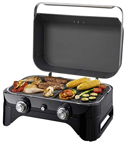 CAMPINGAZ Attitude 2100 LX Mesa portátil, 5 kW de Potencia, Barbacoa de Gas para Camping con Tapa, termómetro, Parrilla de Hierro Fundido y Plancha, Negro